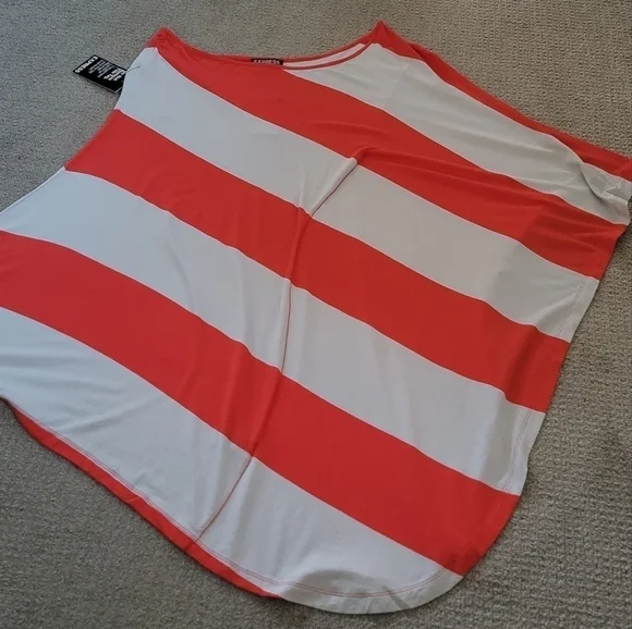 NWT Express Red & Beige Striped One Shoulder Dress - Picture 8 of 10